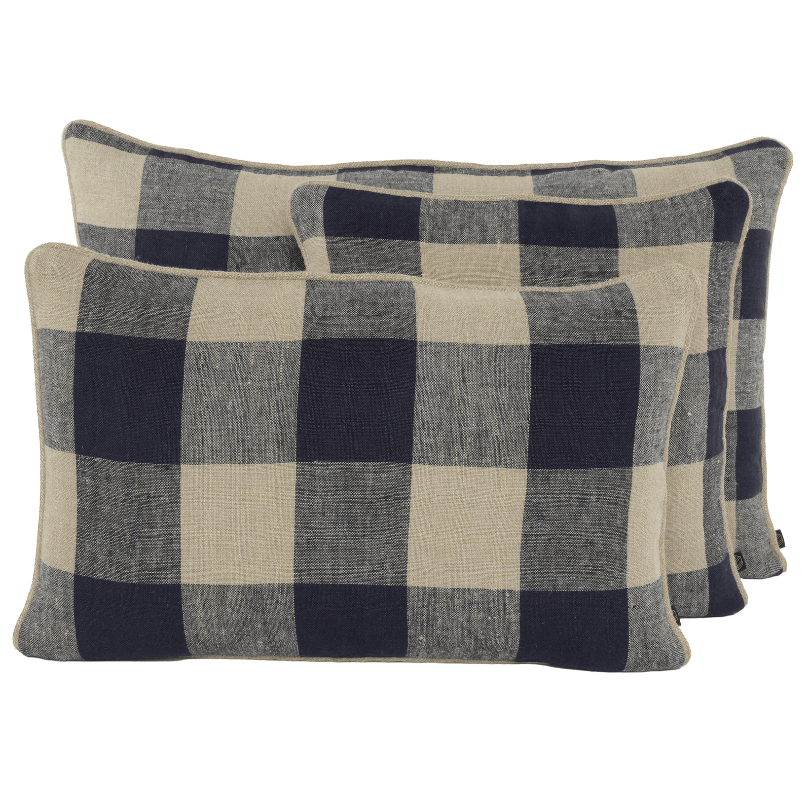 Housse De Coussin - Palma 100% Lin À Gros Carreaux - Encre