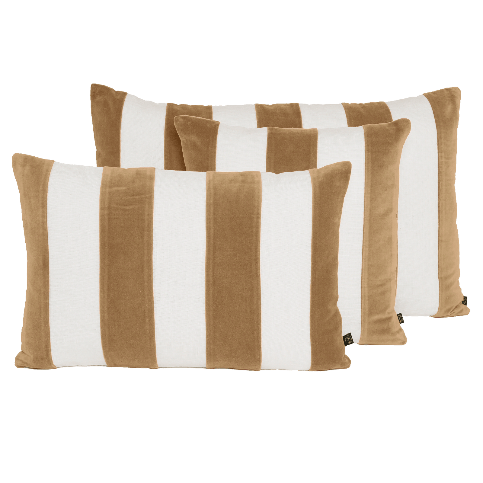 Kussensloop - Perth Rayé En Velours Et Lin - Tabac