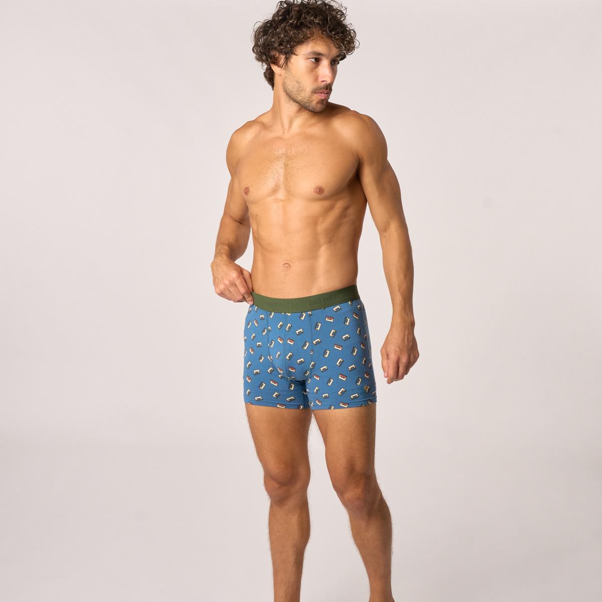 Boxer en coton bio - Cassette - Bleu