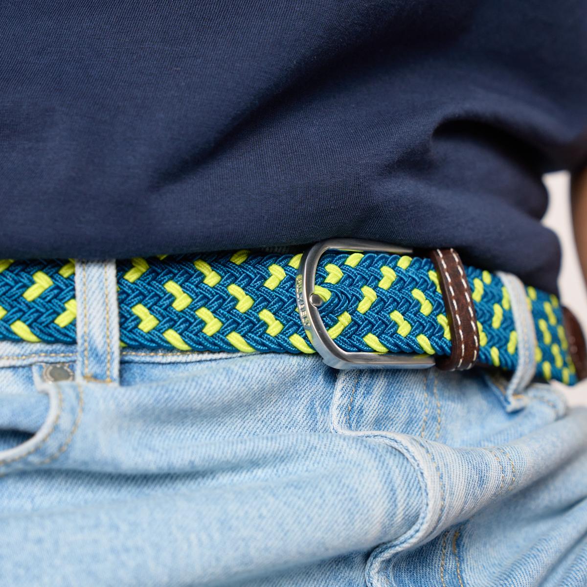 Ceinture tressée élastique multicolore - Split - Bleu
