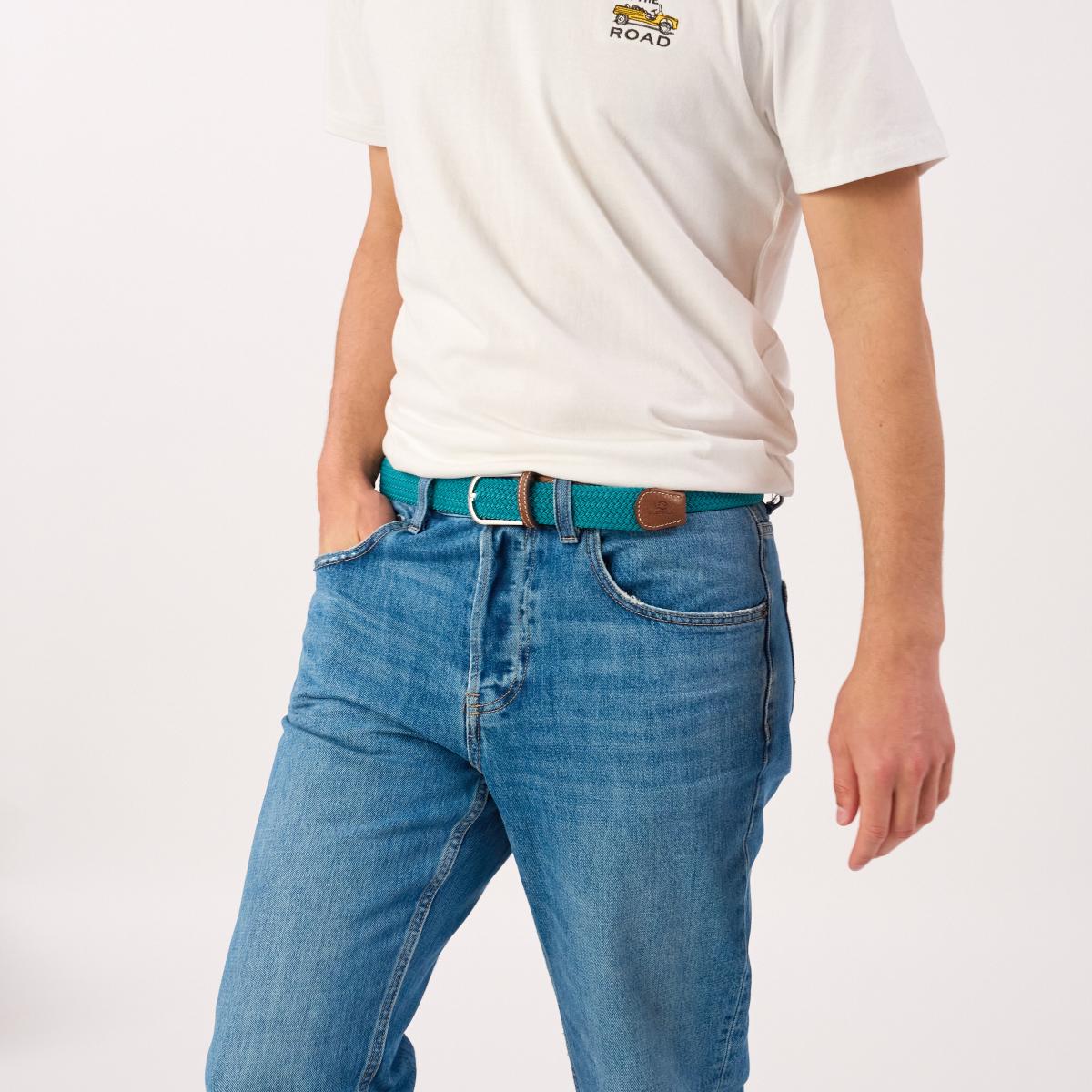 Ceinture tressée unie - Bleu canard