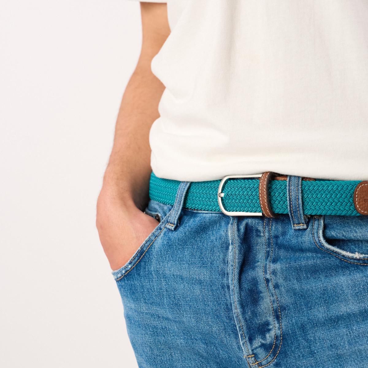 Ceinture tressée unie - Bleu canard