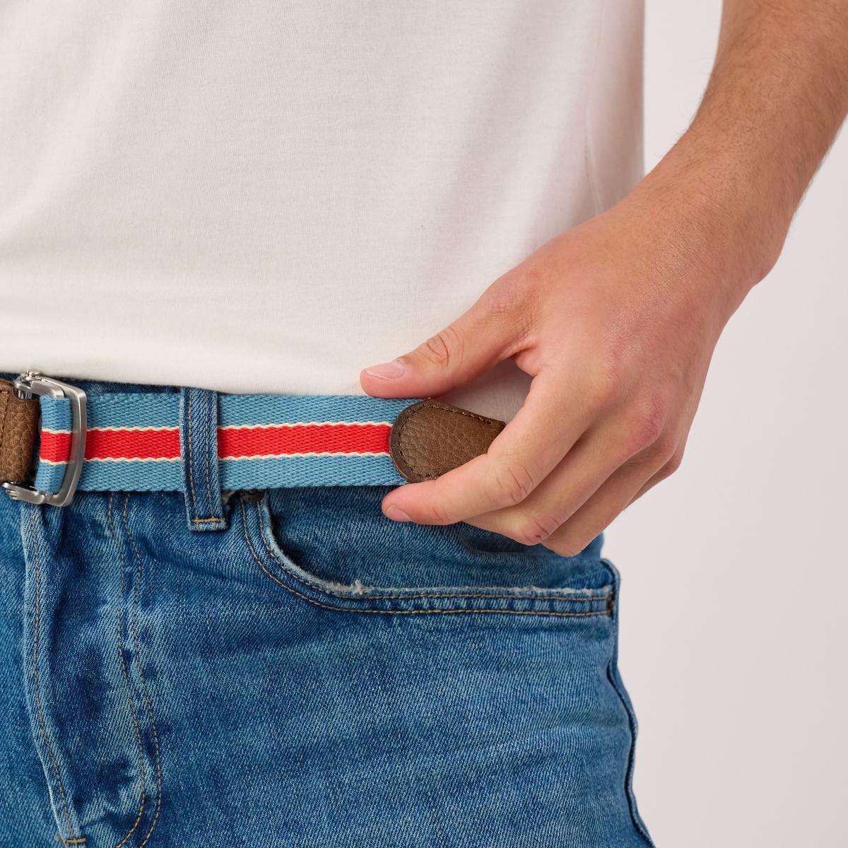 Meerkleurige stoffen riem - Hemelsblauw en rood