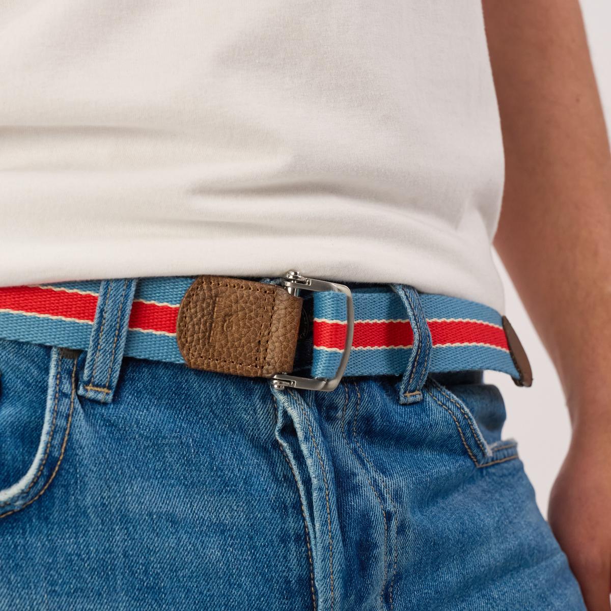 Meerkleurige stoffen riem - Hemelsblauw en rood