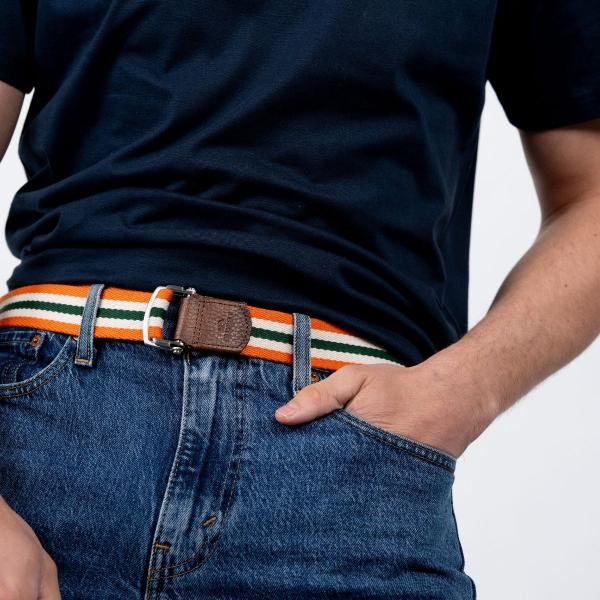 Meerkleurige stoffen riem - Oranje, wit en groen