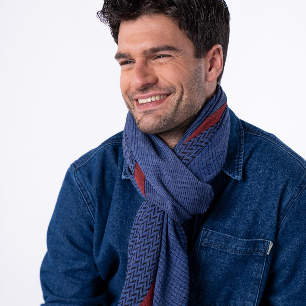 Foulard en laine - Bleu et rouge