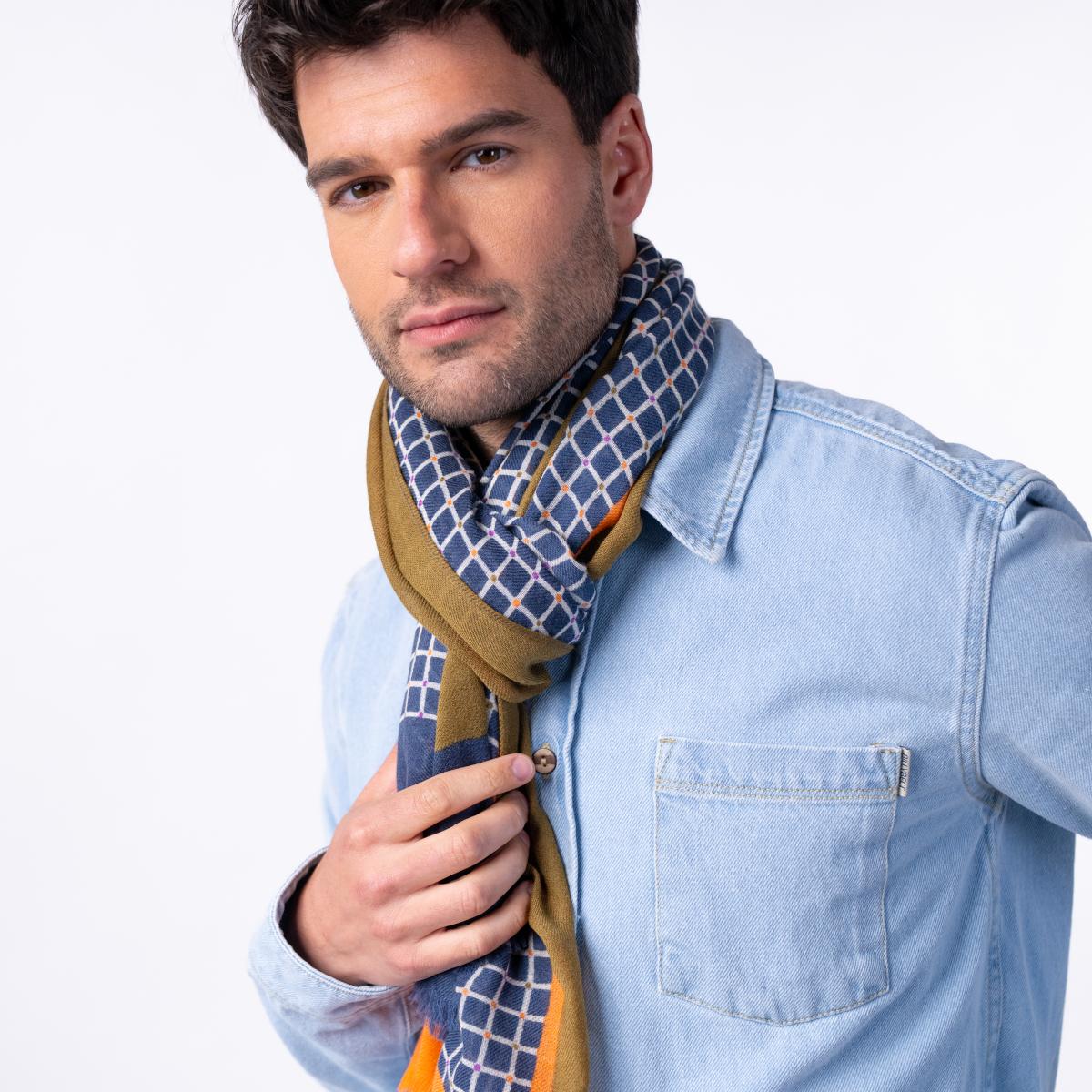 Foulard en laine - Bleu et orange