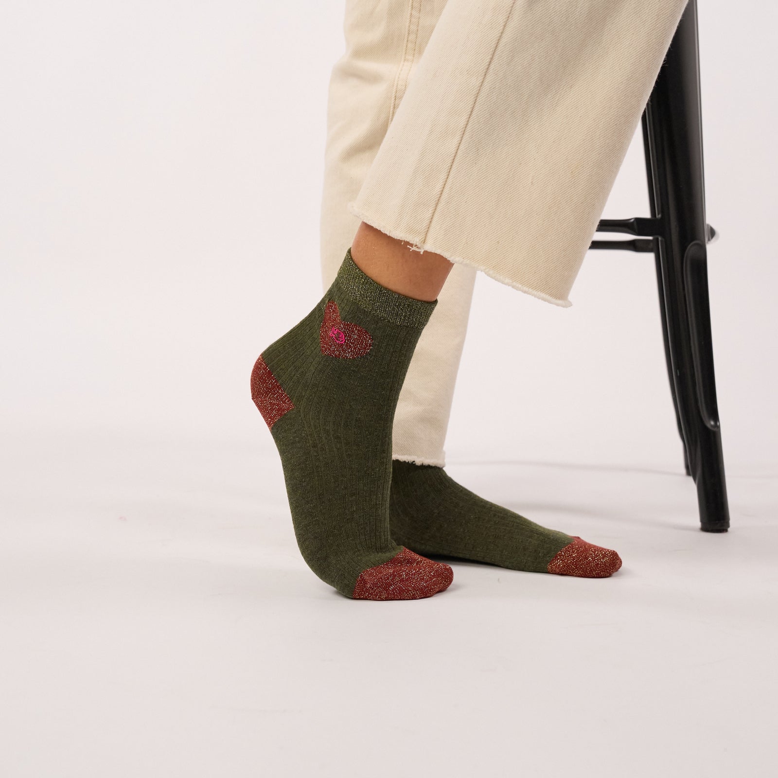 Chaussettes coeur en coton peigné - Kaki - Vert
