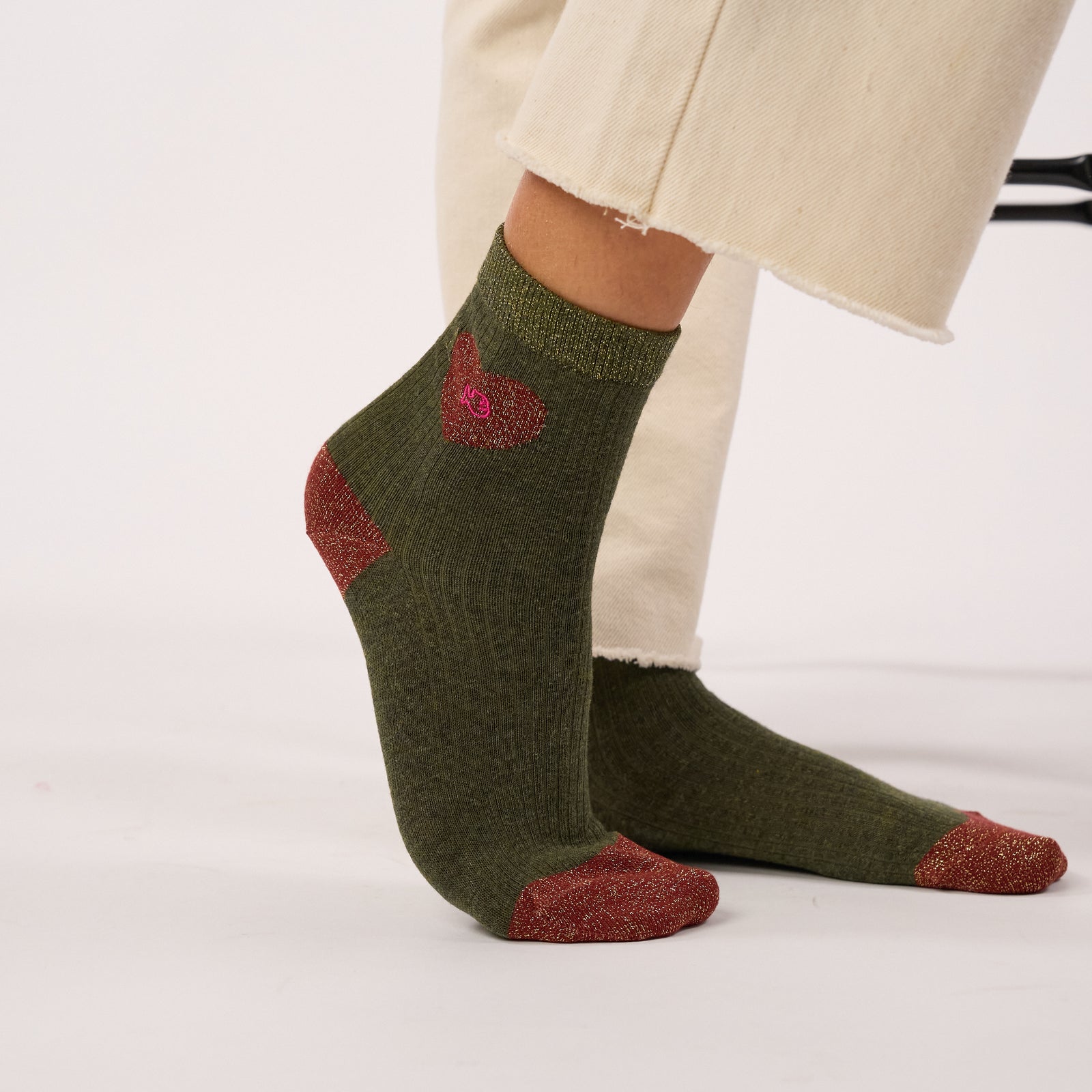 Chaussettes coeur en coton peigné - Kaki - Vert