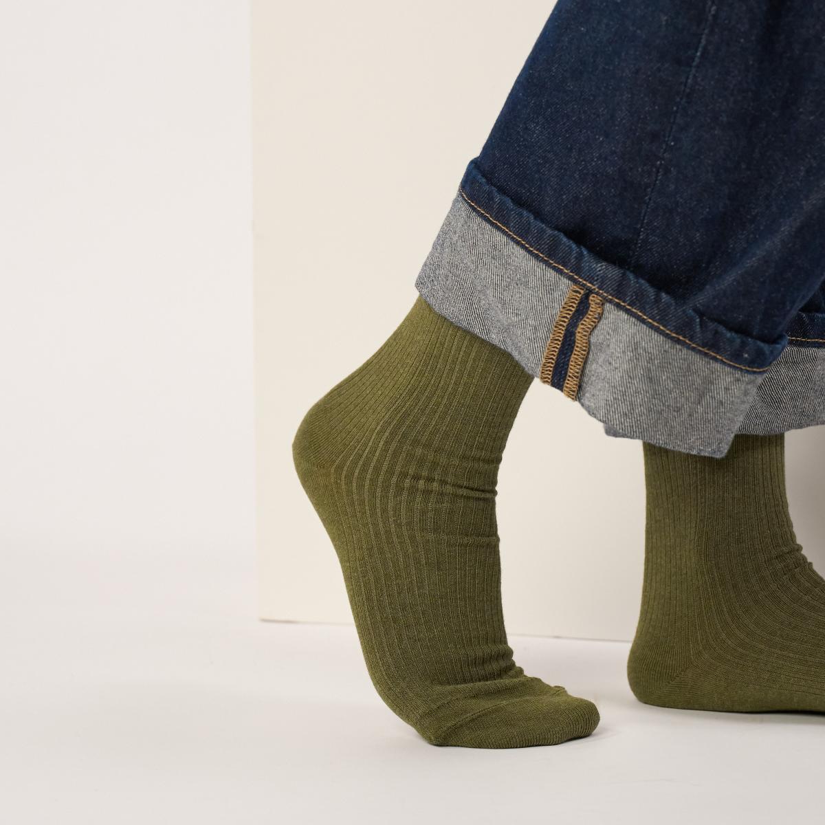 Effen sokken van gekamd katoen - Kaki - Groen