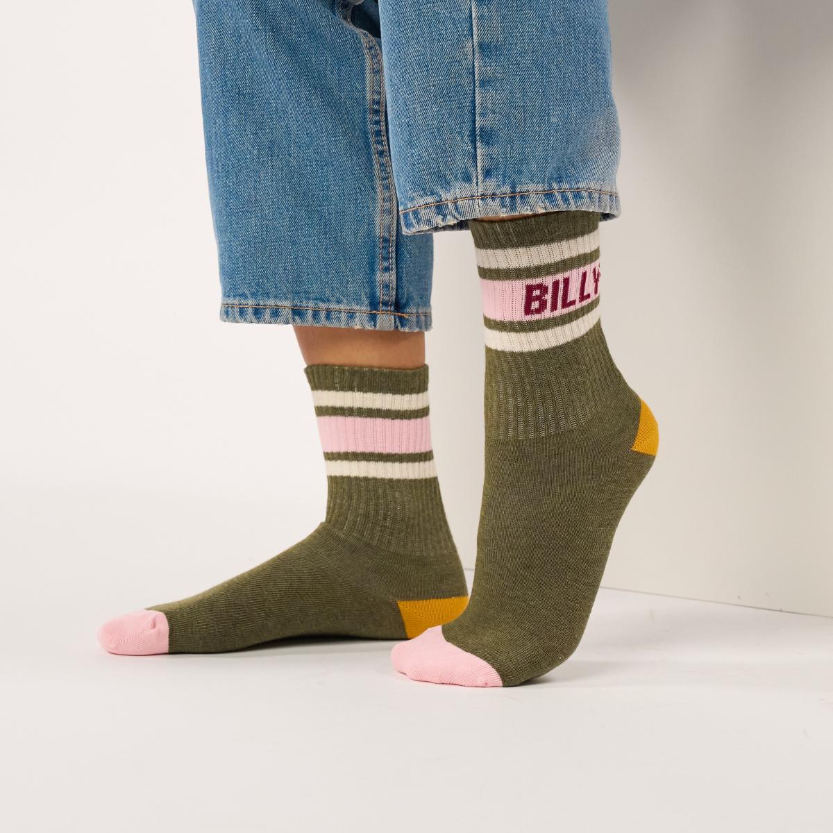 Chaussettes rétro en coton Tennis - Vert et rose