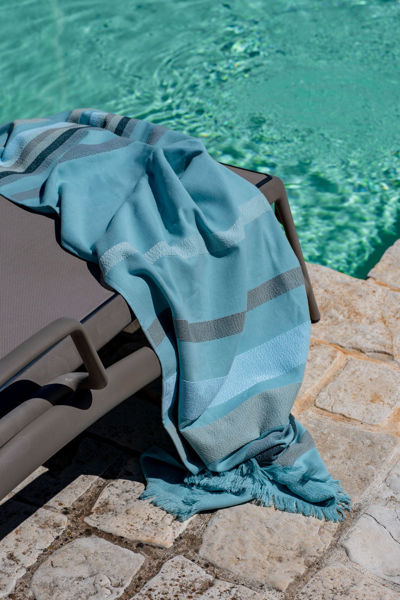 Mia Zia - Linge de Plage Haut de Gamme - Fouta Handdoek - "Tipy" Thema aqua achtergrond