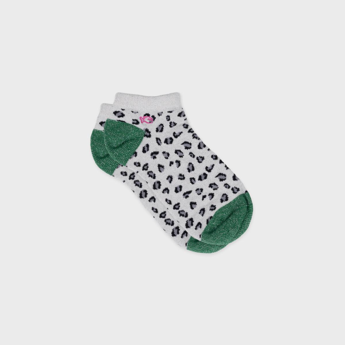 Socquettes animaux en coton peigné - Léopard, blanc et vert