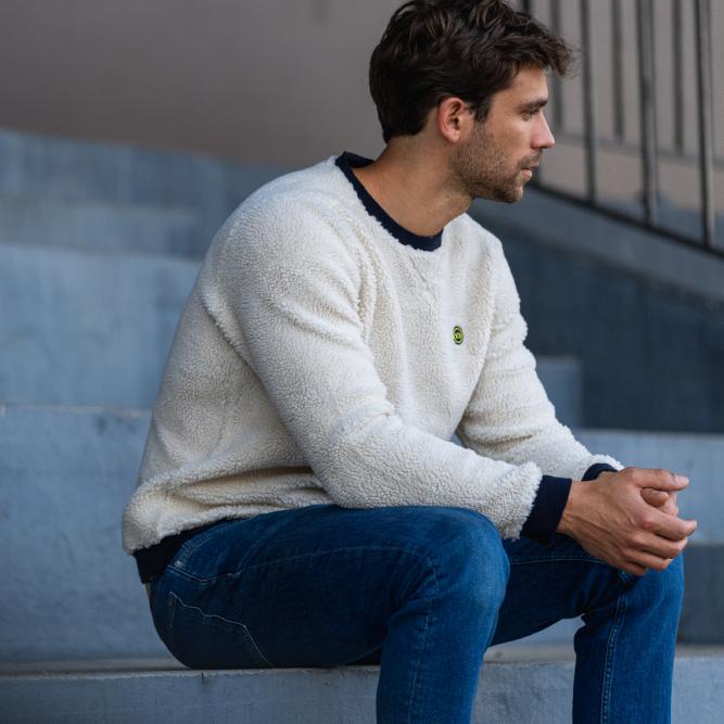 Pull en sherpa en col rond - Beige