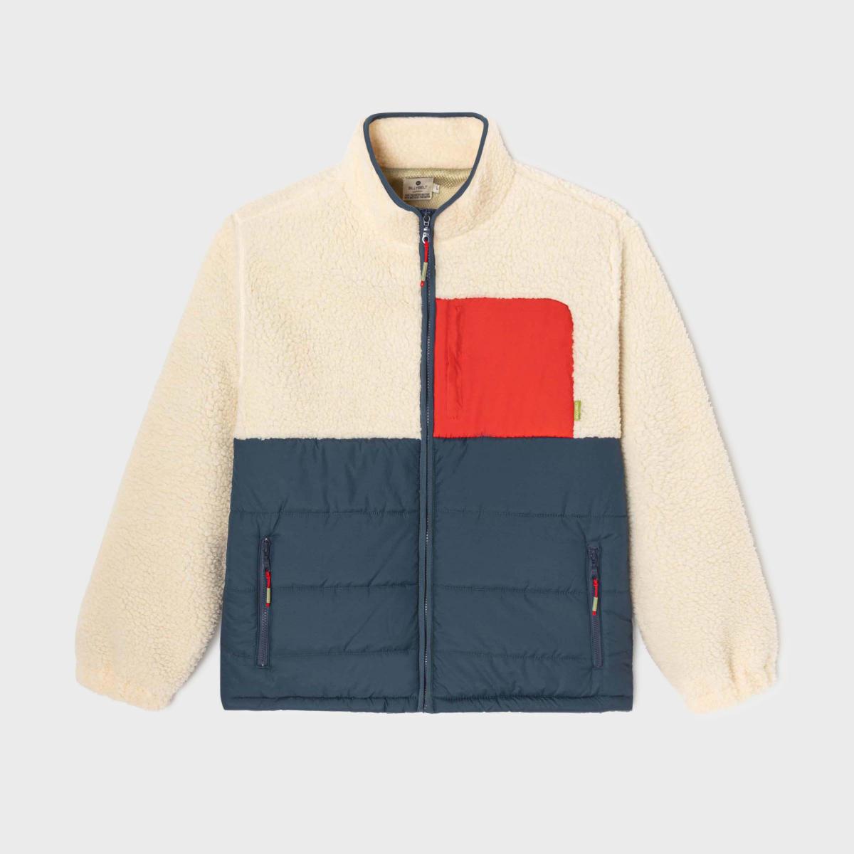 Jas in twee materialen met lange mouwen - Ivoor en marine - Beige