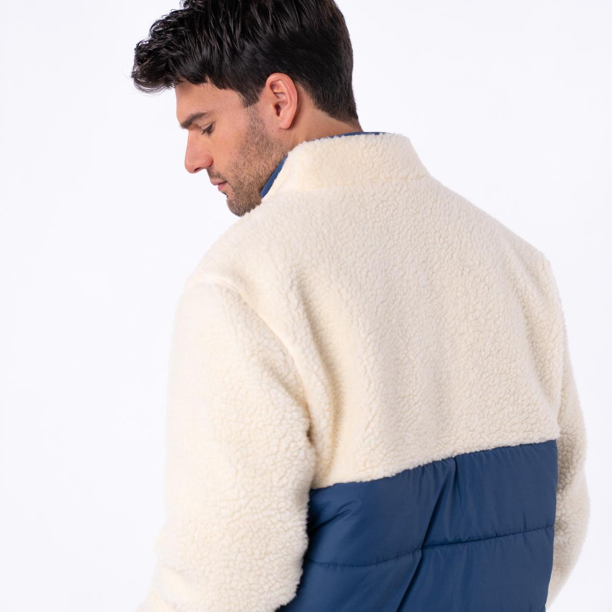 Jas in twee materialen met lange mouwen - Ivoor en marine - Beige