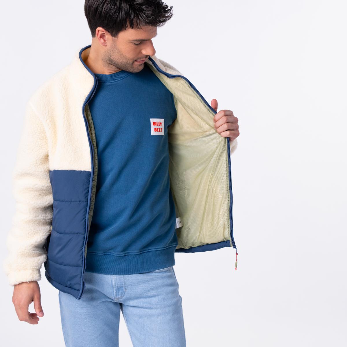 Jas in twee materialen met lange mouwen - Ivoor en marine - Beige
