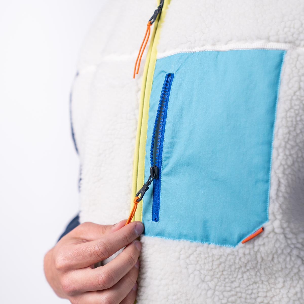 Veste en sherpa unisexe zippée sans manches - Ivoire et bleu - Beige