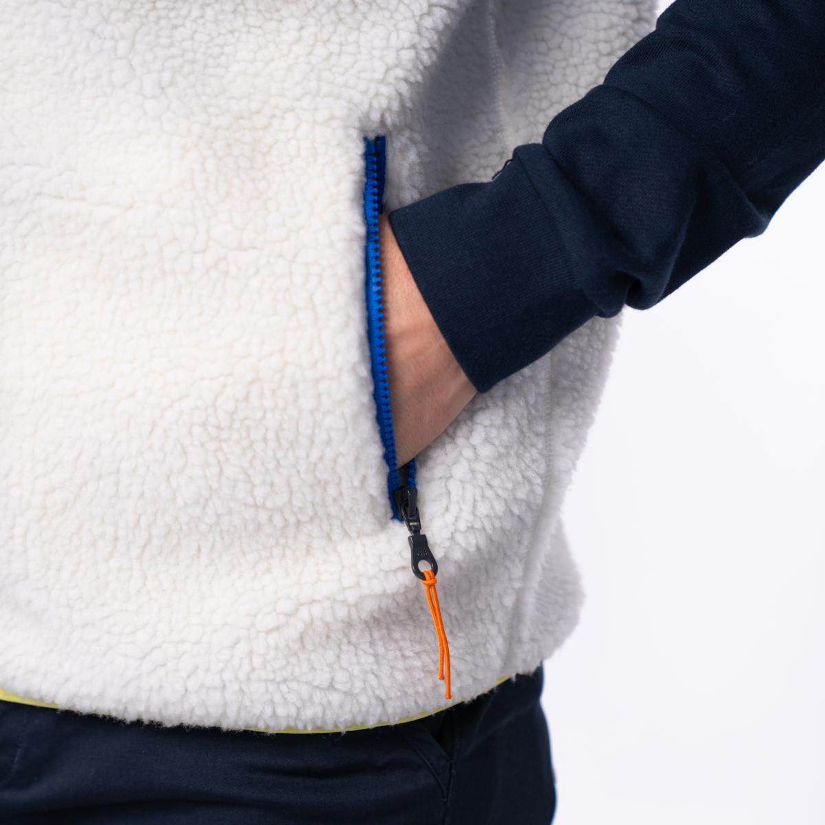 Veste en sherpa unisexe zippée sans manches - Ivoire et bleu - Beige