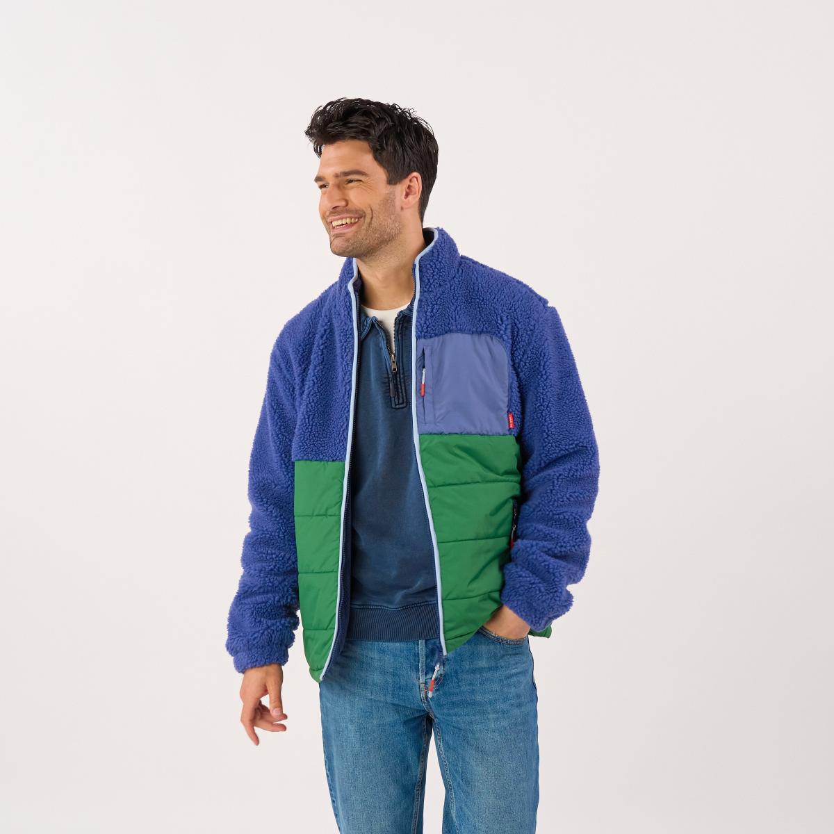 Veste bi-matières manches longues - Bleu et vert