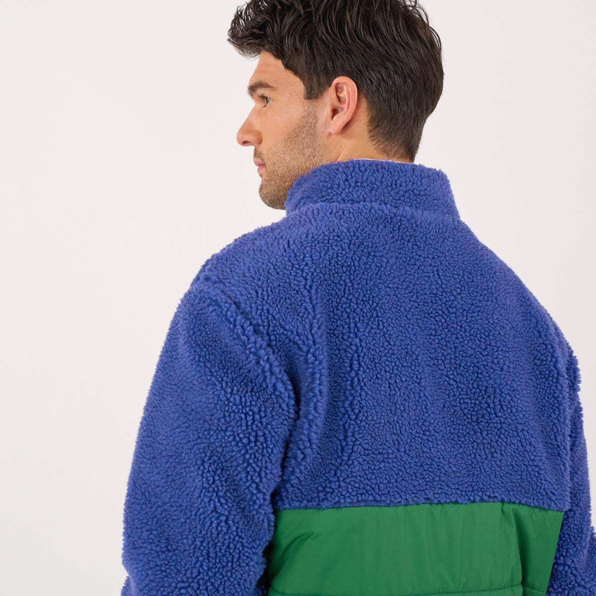 Veste bi-matières manches longues - Bleu et vert