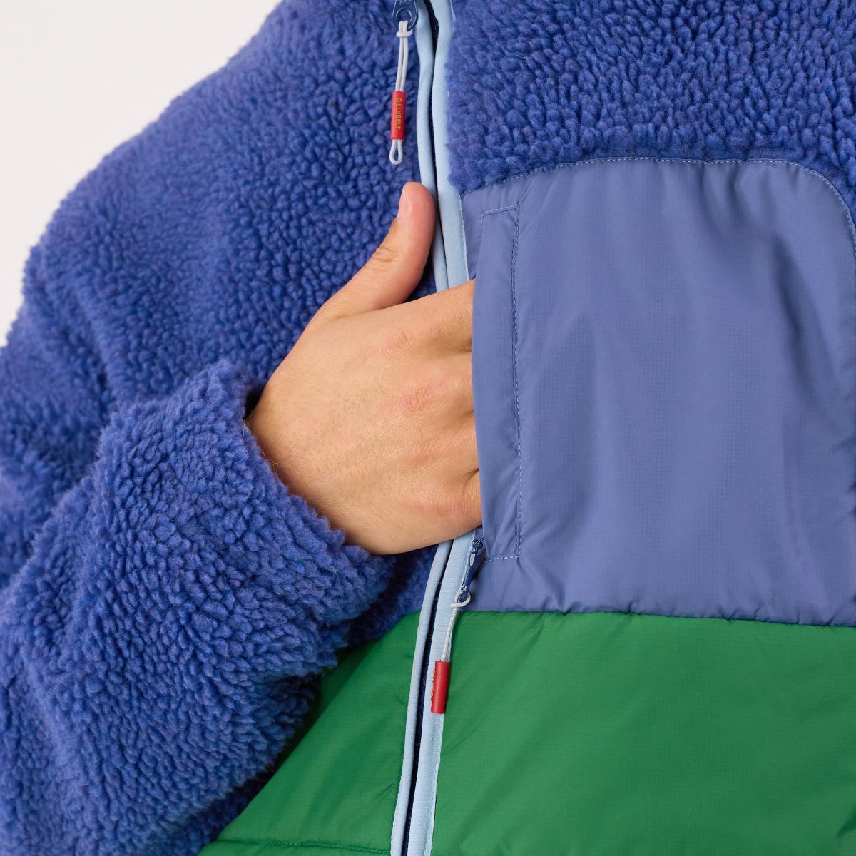 Veste bi-matières manches longues - Bleu et vert