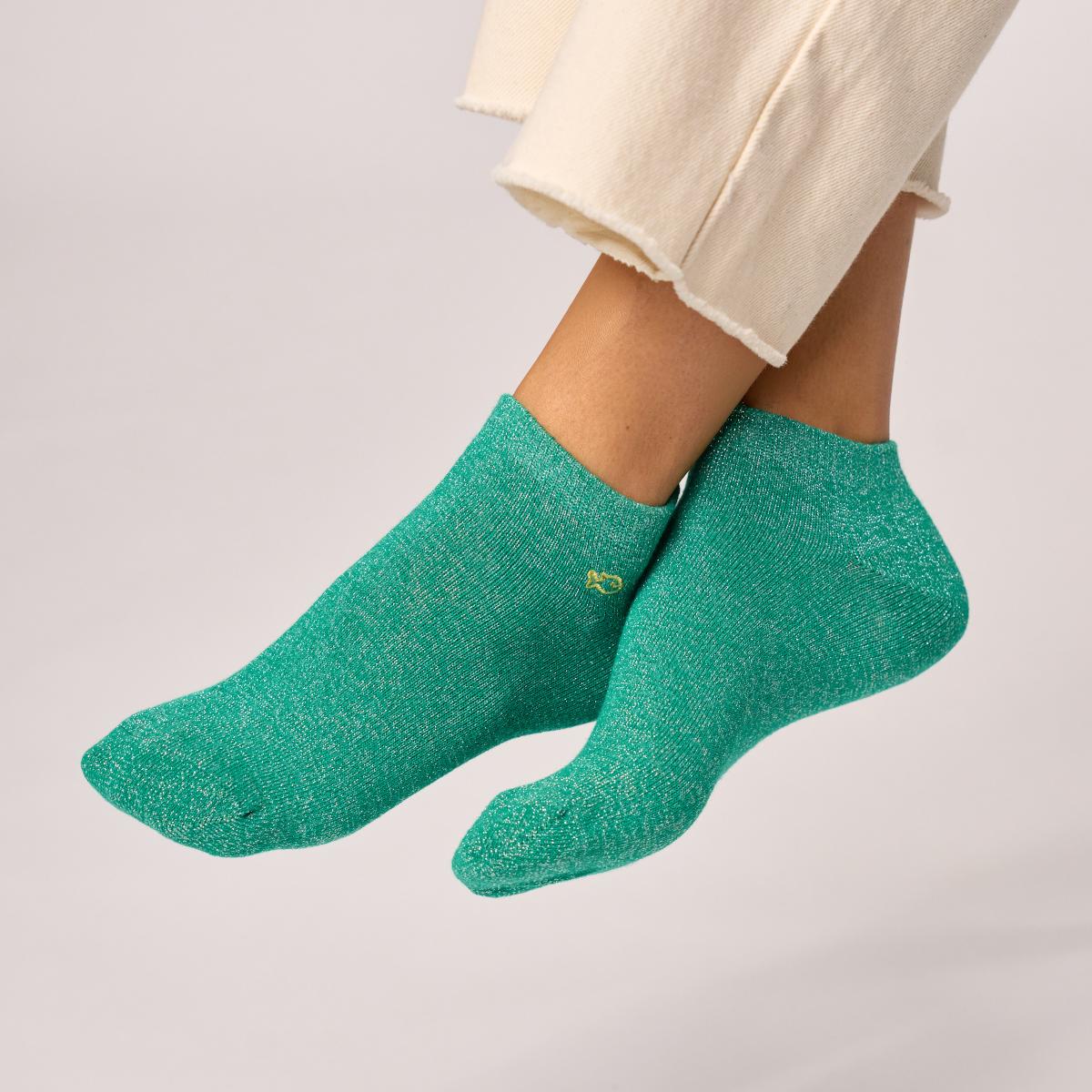 Effen enkelsokken van gekamd katoen - Glitter, groen