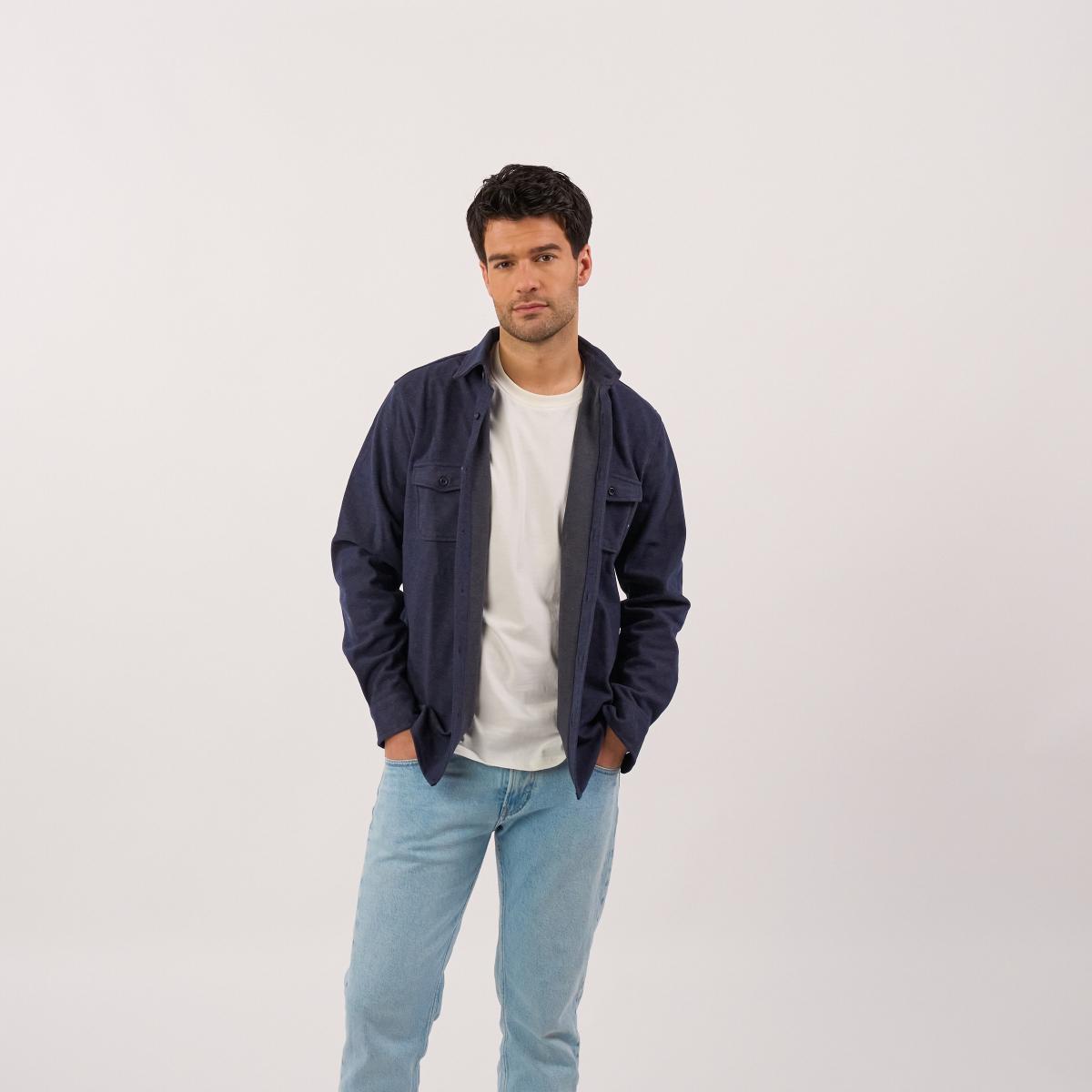 Kreukvrij gebreid overshirt - Marine - Blauw