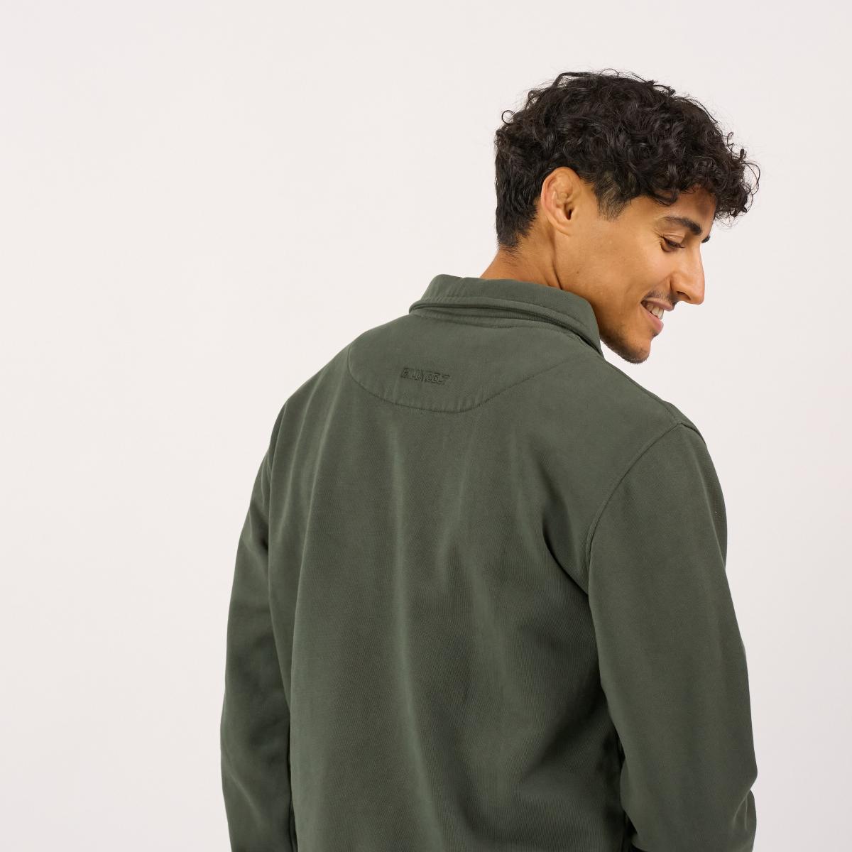 Sweater van biologisch katoen met ritskraag - Kaki - Groen