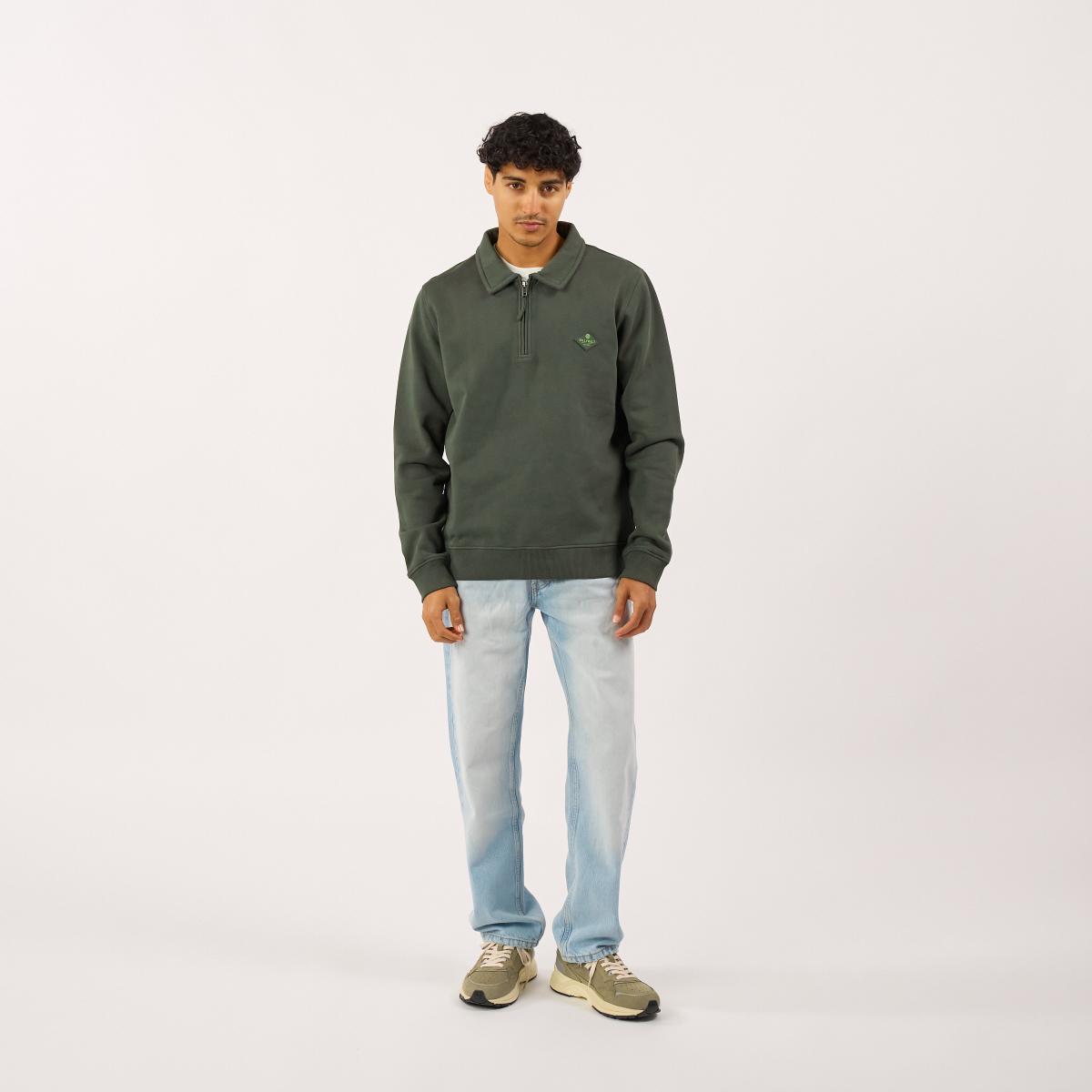 Sweater van biologisch katoen met ritskraag - Kaki - Groen