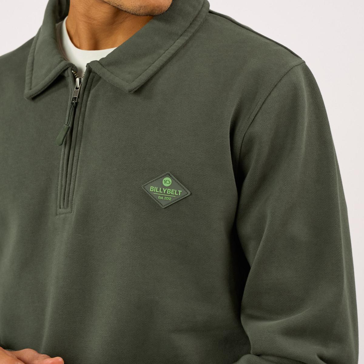 Sweater van biologisch katoen met ritskraag - Kaki - Groen