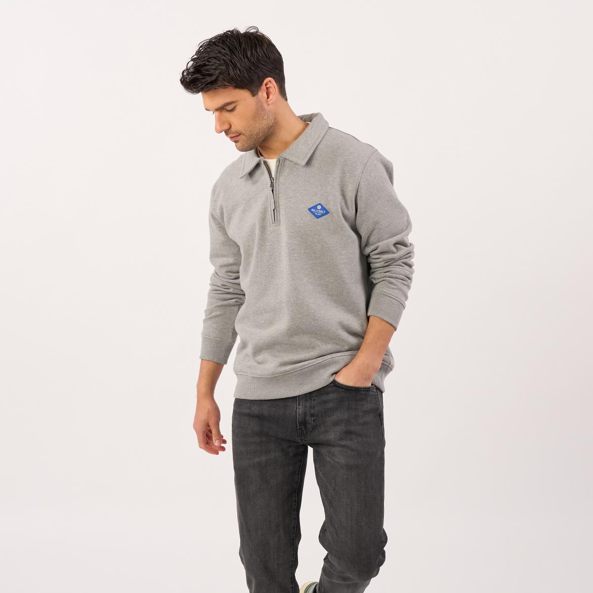 Sweat en coton bio en col zippé - Gris chiné