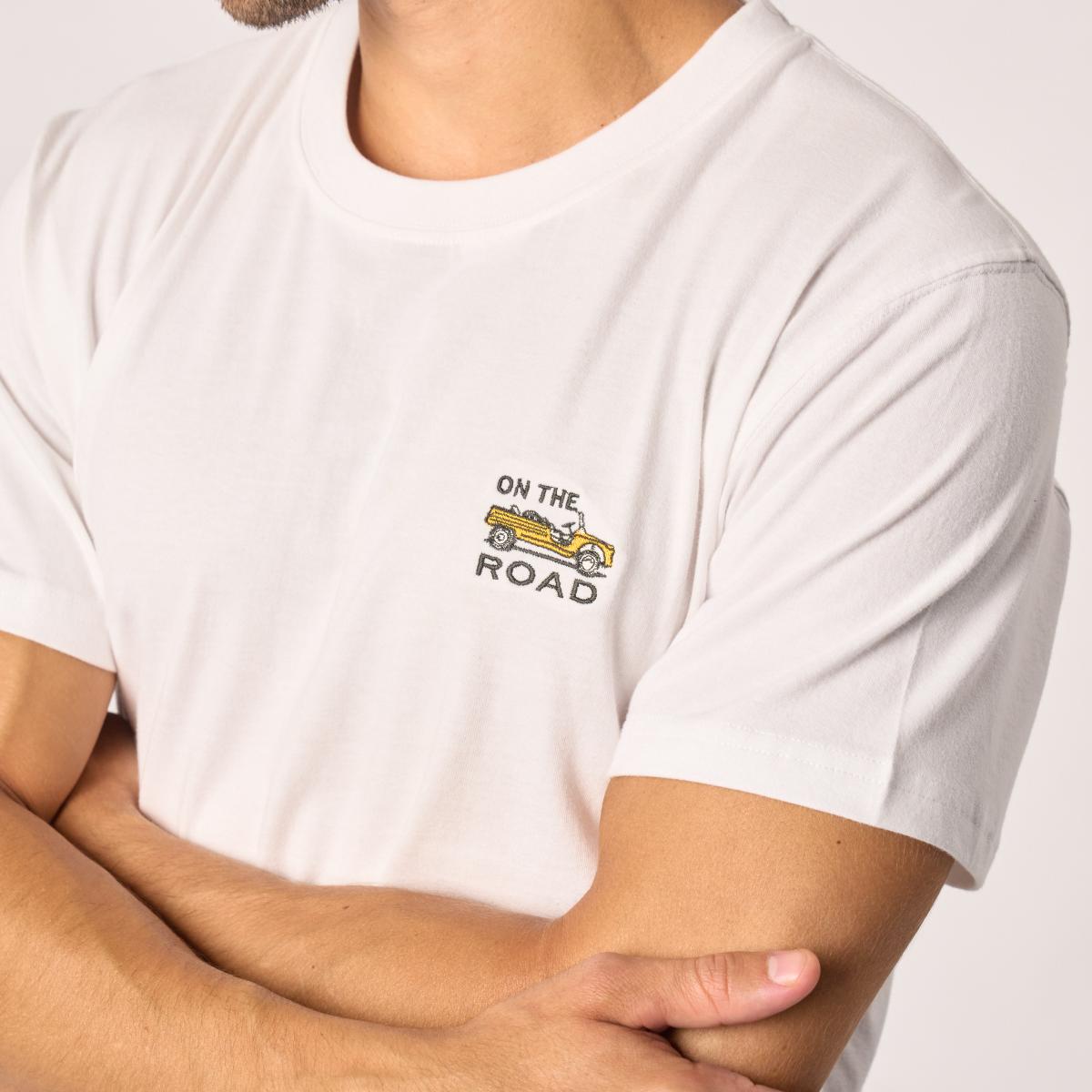 T-shirt van 100% biologisch katoen Roadtrip - Wit, Mehari-borduursel