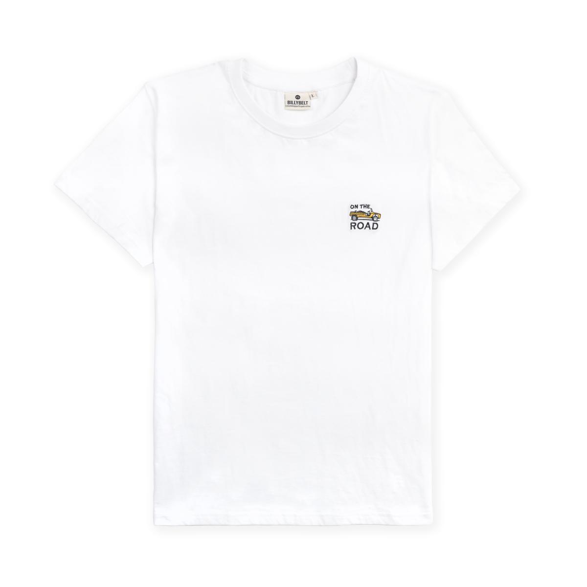 T-shirt van 100% biologisch katoen Roadtrip - Wit, Mehari-borduursel