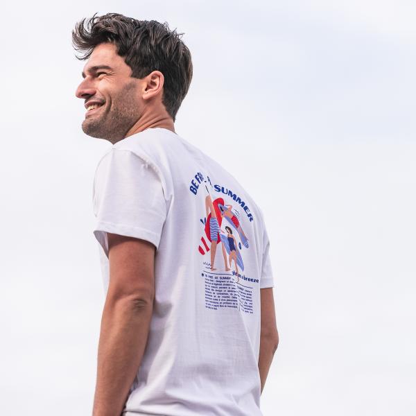 T-shirt en 100% coton bio vintage - Blanc, imprimé surfer