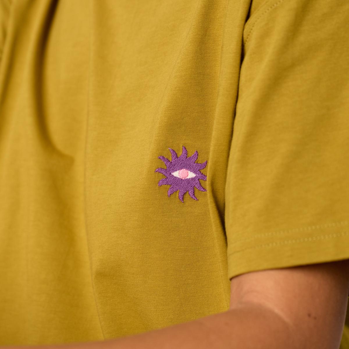 Dames-T-shirt van 100% biologisch katoen - Olijfgroen, zonneborduursel