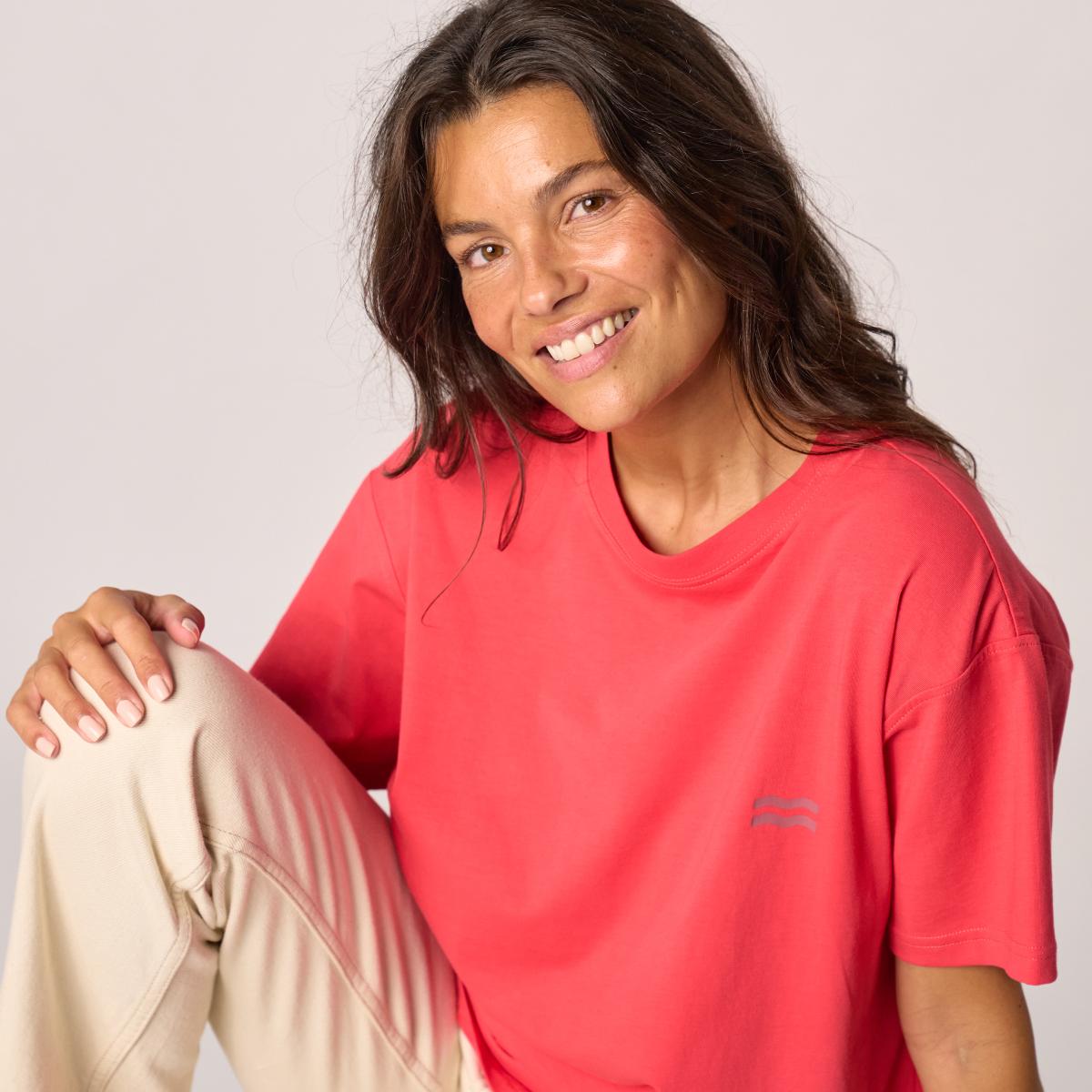 Dames-T-shirt van 100% biologisch katoen - Rood, zonneprint