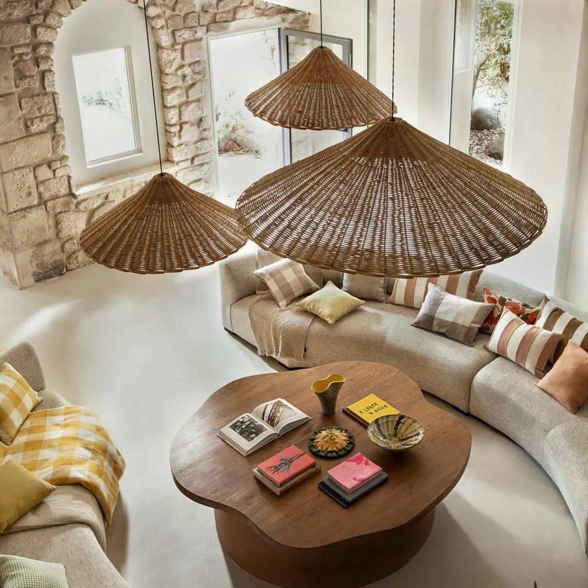 Kussensloop - Perth Rayé En Velours Et Lin - Tabac