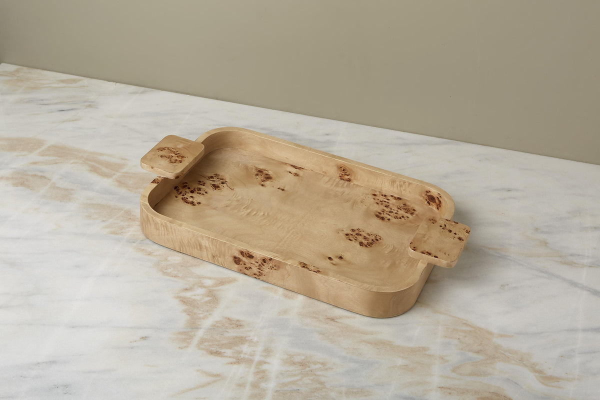 Uma rechthoekig dienblad van wortelhout