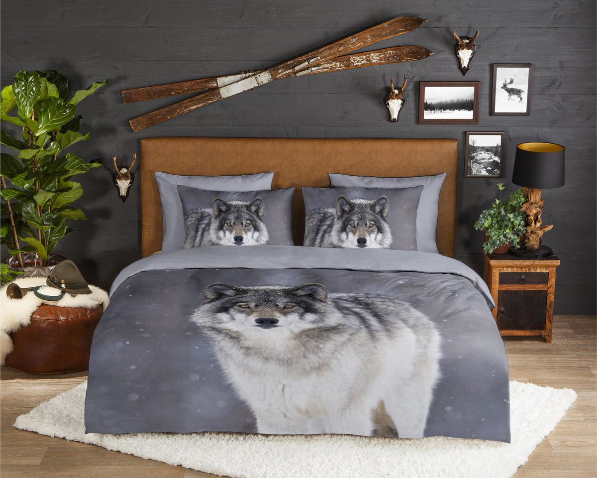 Good Morning - Dekbedovertrek - Wolfie - Grey