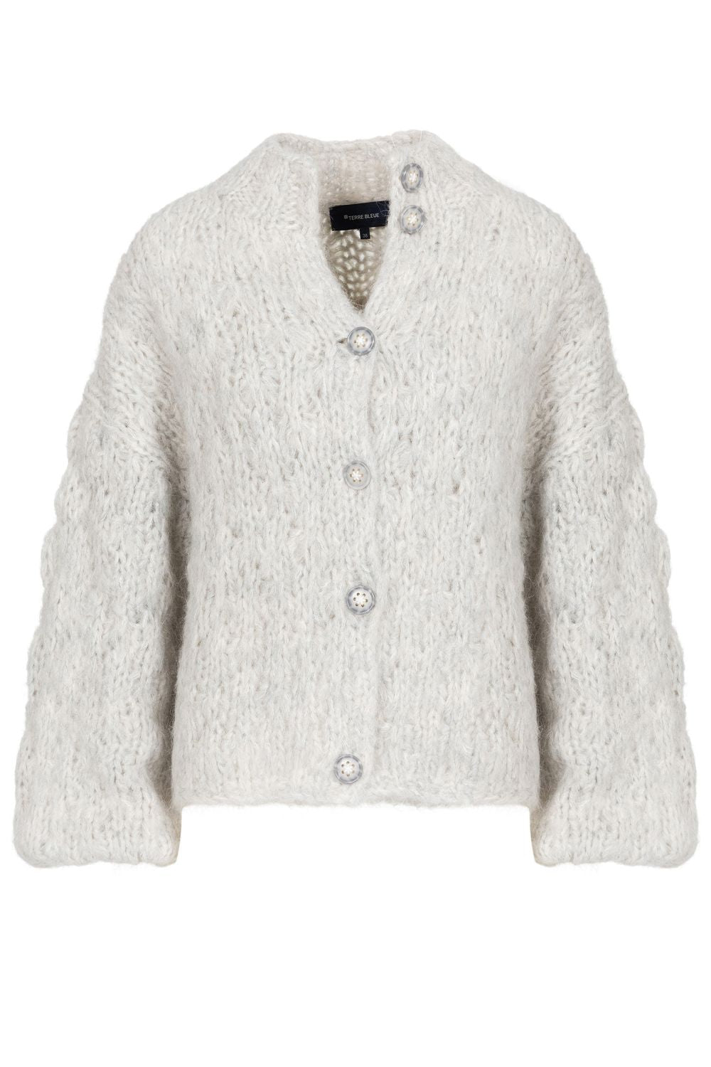 Kort lichtgrijs gilet met ballonmouwen en knopen