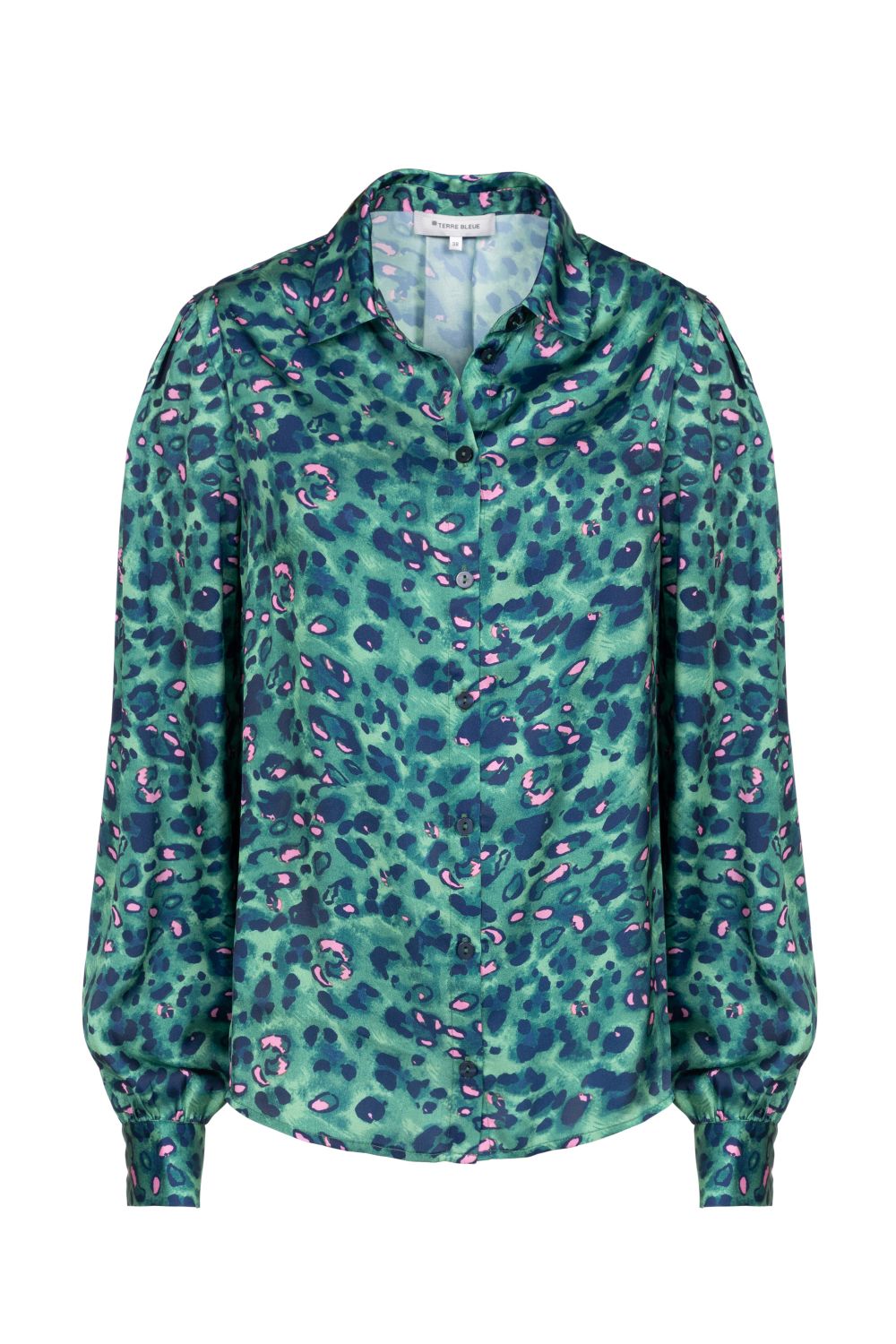 Donkergroene blouse met satijnlook en print