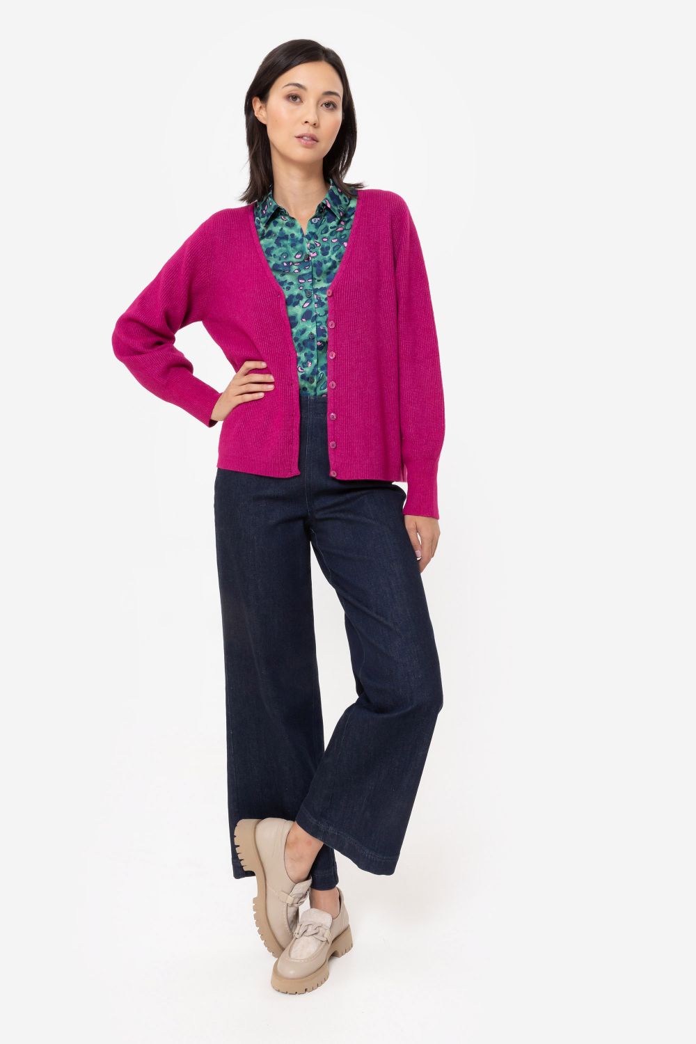 Donkergroene blouse met satijnlook en print