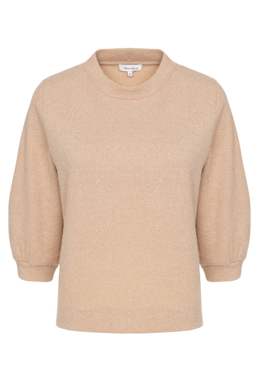 Donkerbeige tricot top met 3/4 mouwen