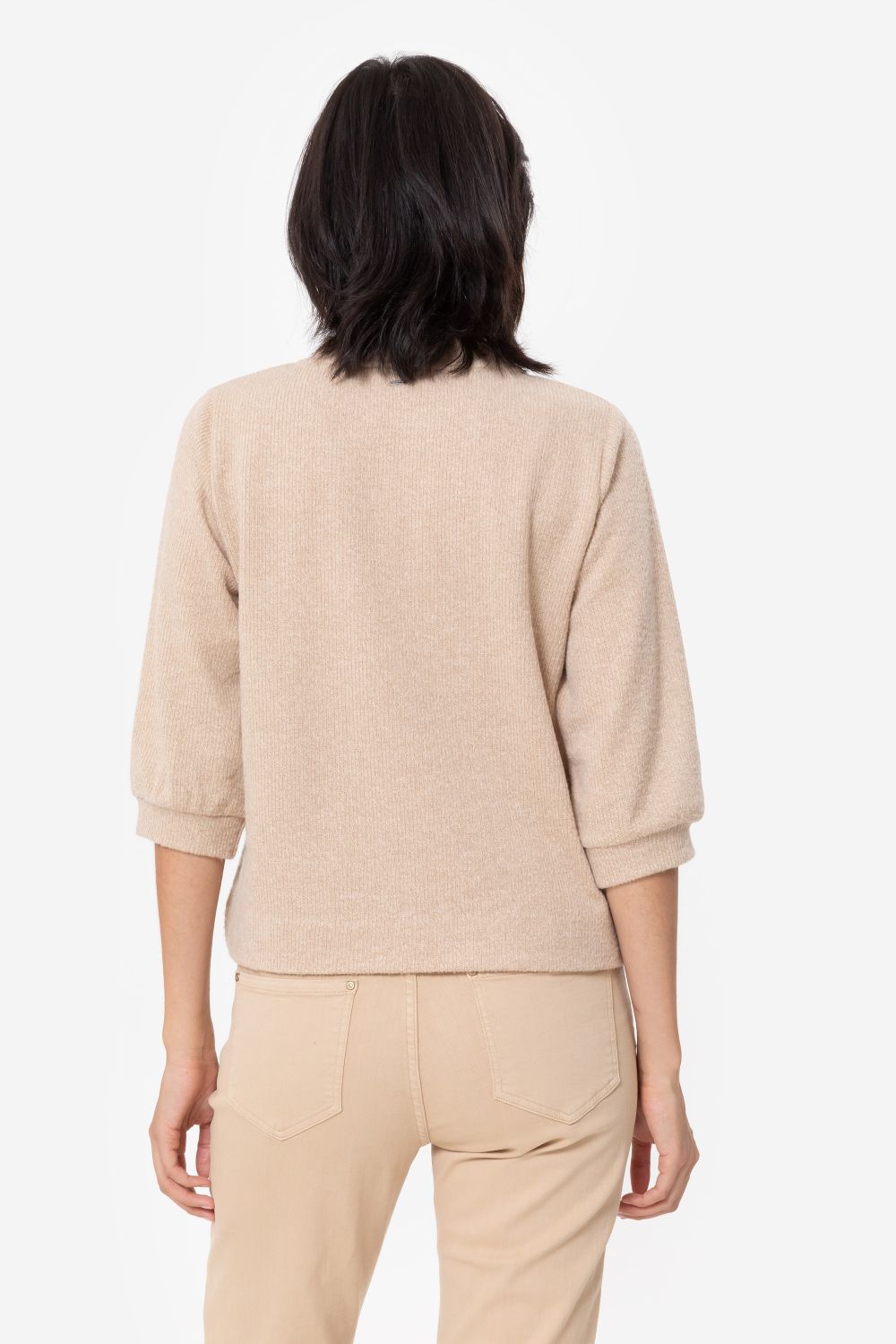 Donkerbeige tricot top met 3/4 mouwen