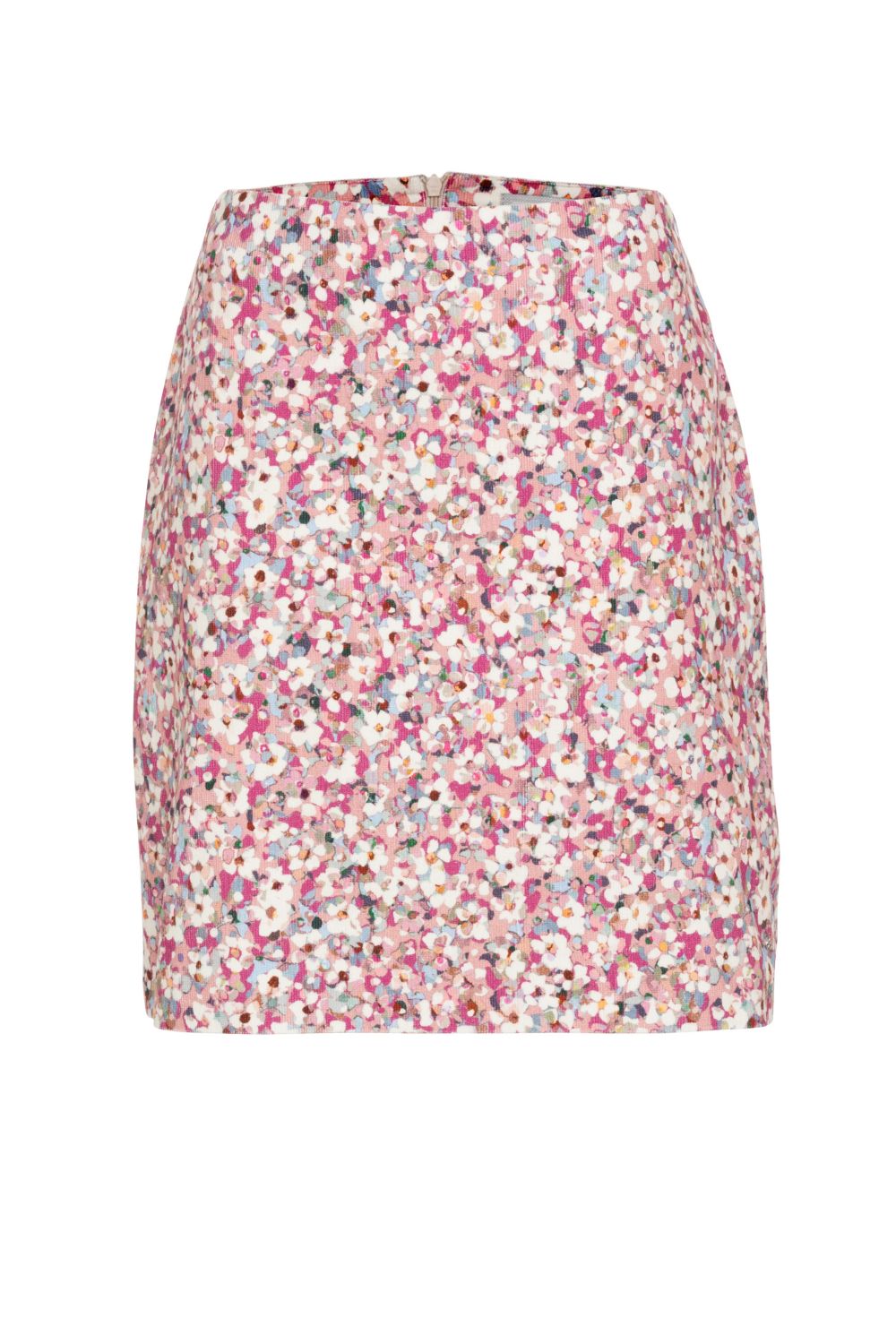 Kort rokje van fijn ribfluweel met roze bloemenprint