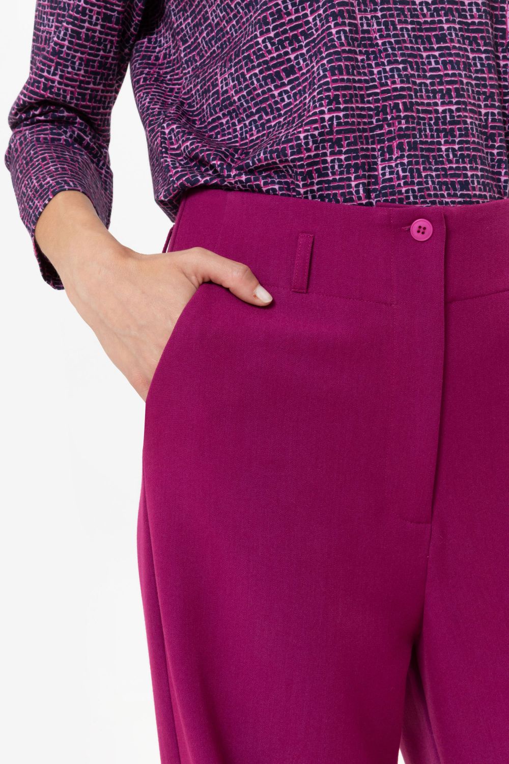 Paarse straight fit broek met lange, wijde broekspijp