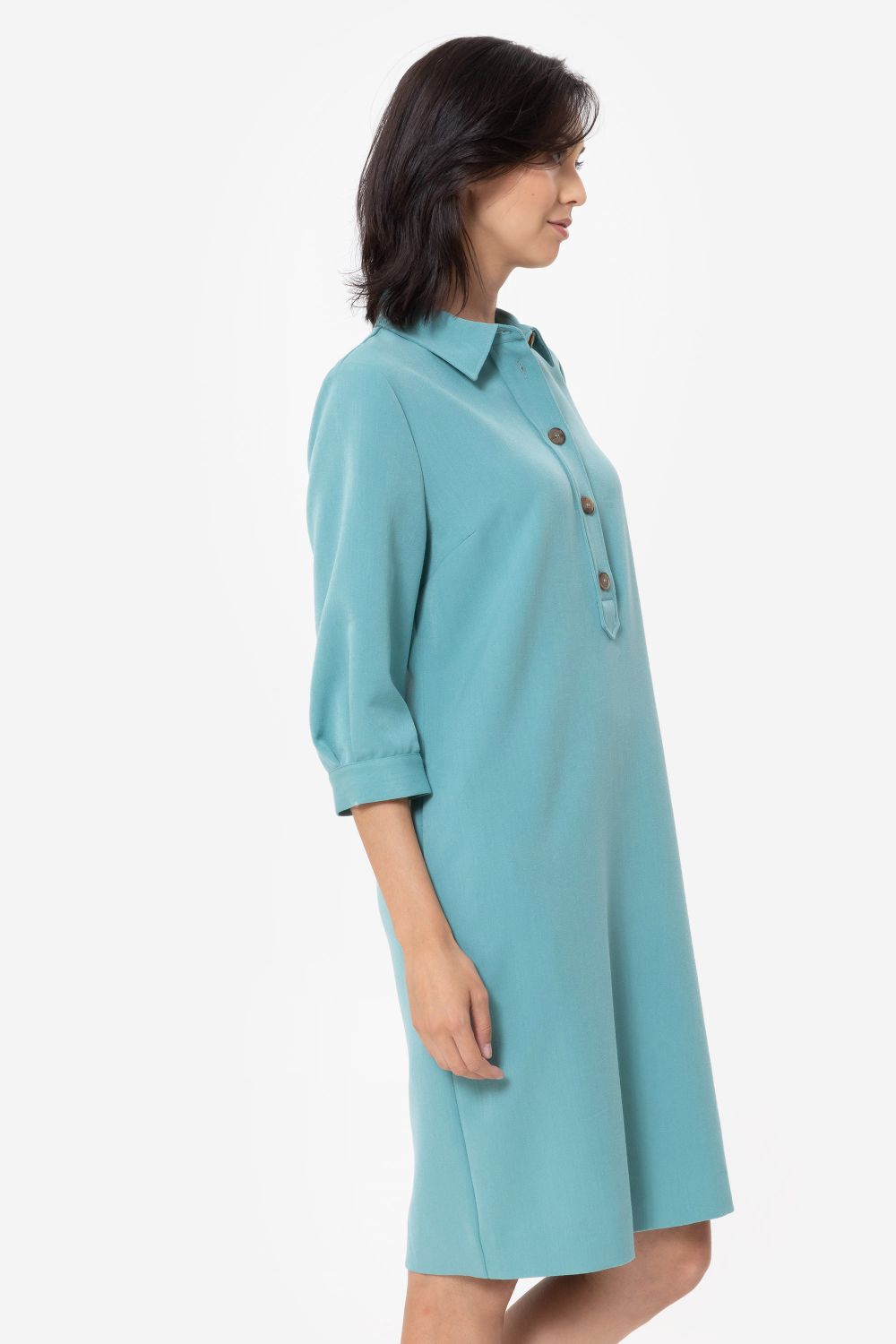 Robe courte turquoise à manches 3/4 et boutons