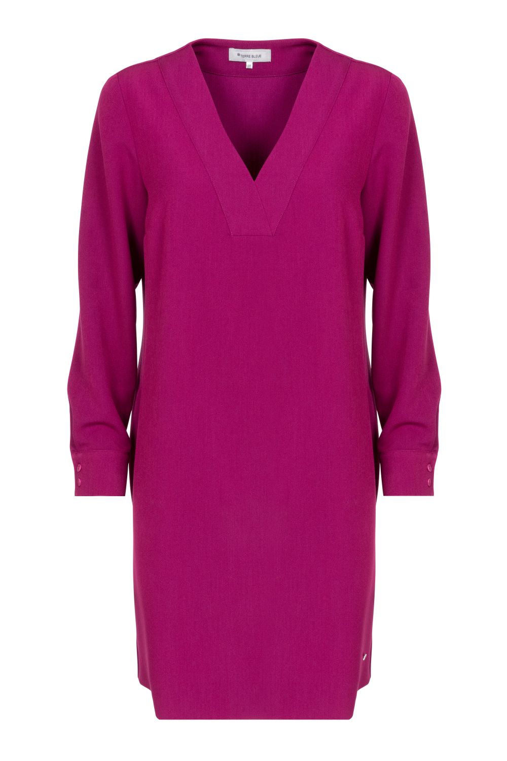 Fuchsia midi jurk met V-hals en lange mouwen