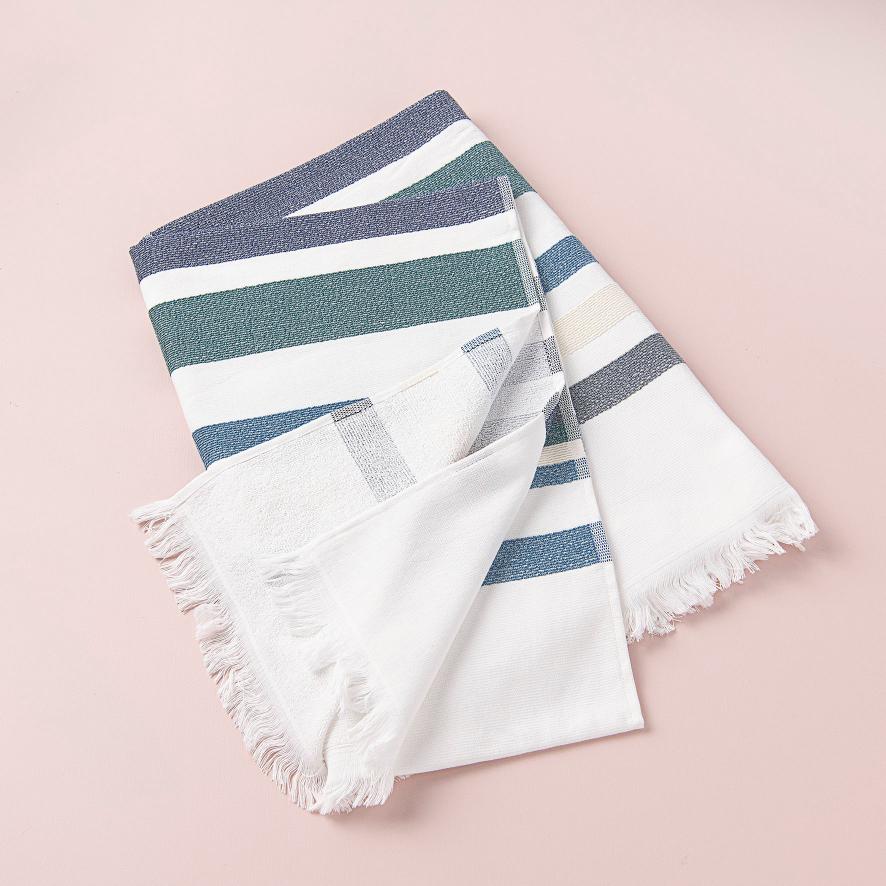Mia Zia - Linge de Plage Haut de Gamme - Fouta Handdoek - Het "Blauwe" Thema op een Witte Achtergrond